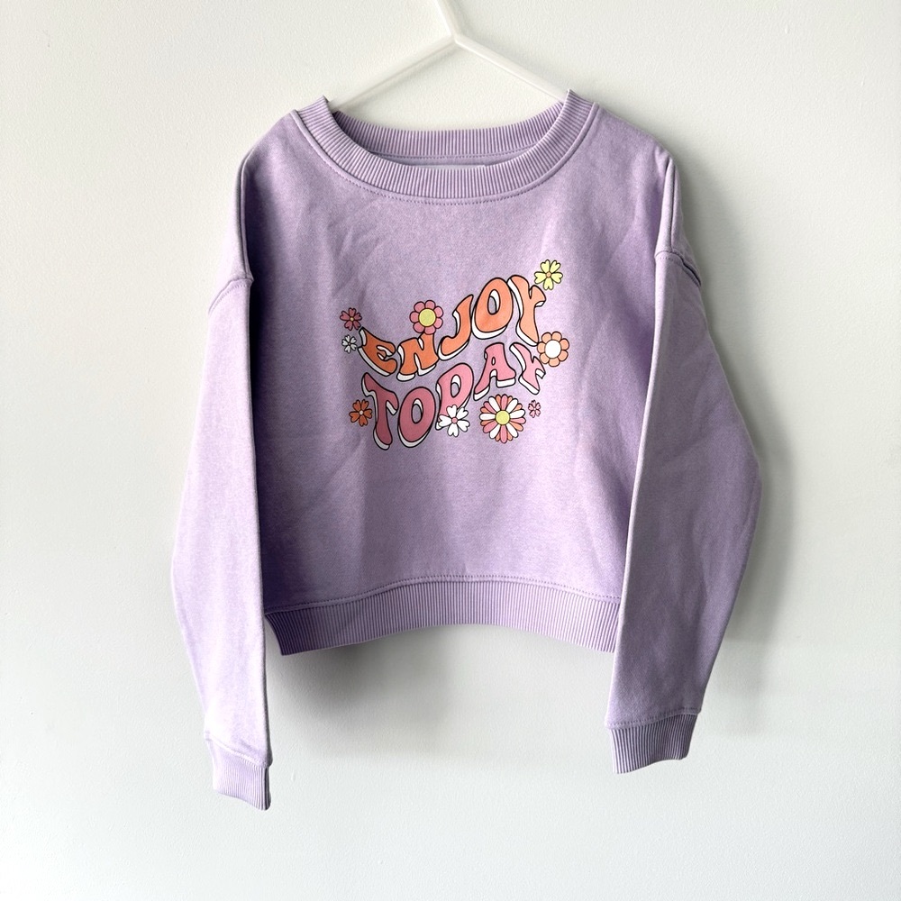 Purple Kids Sweatshirt Crew with 'Enjoy Today' Floral Design 5/6 years